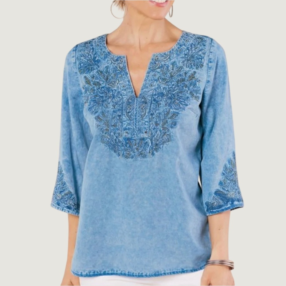 Soft Surroundings Montana Embellished Chambray Top